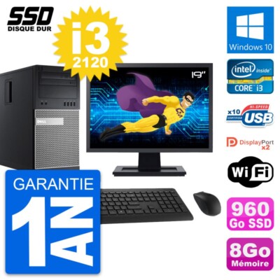 PC tour DELL OptiPlex 9010 Bildschirm 19 '' i3-2120 RAM 8Go SSD 960Go Windows 10