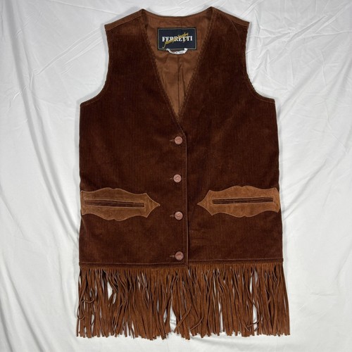 Alberta Ferretti Corduroy Vest Western Rodeo Tassles Horses Womens 8