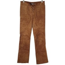Josephine Loka Suede Lace Up Flare Pants Brown Size P Made in USA
