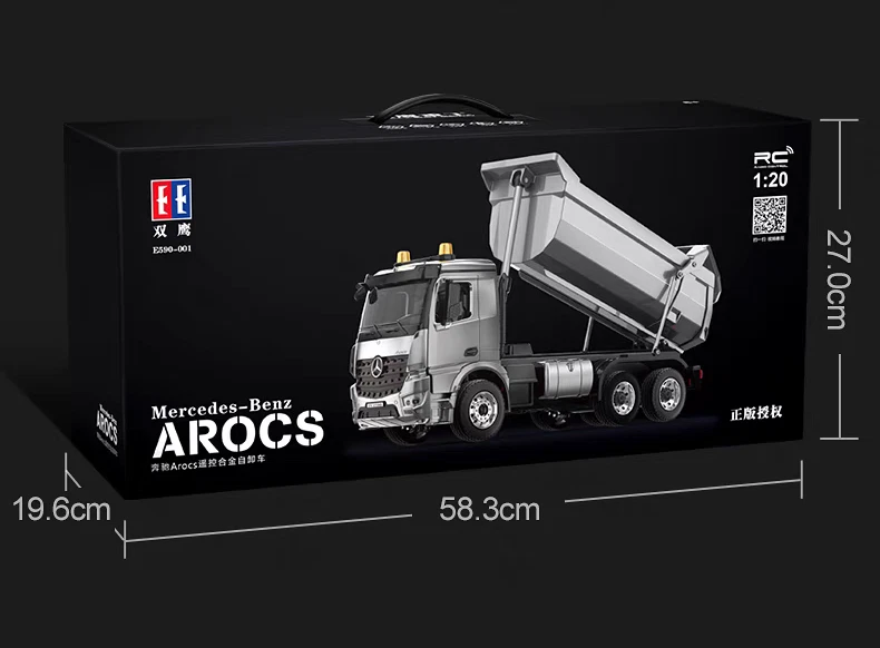 New 1:20 Mercedes-Benz Arocs Double E RC Gray Dump Truck E590-003 Open Box - Image 4 of 4