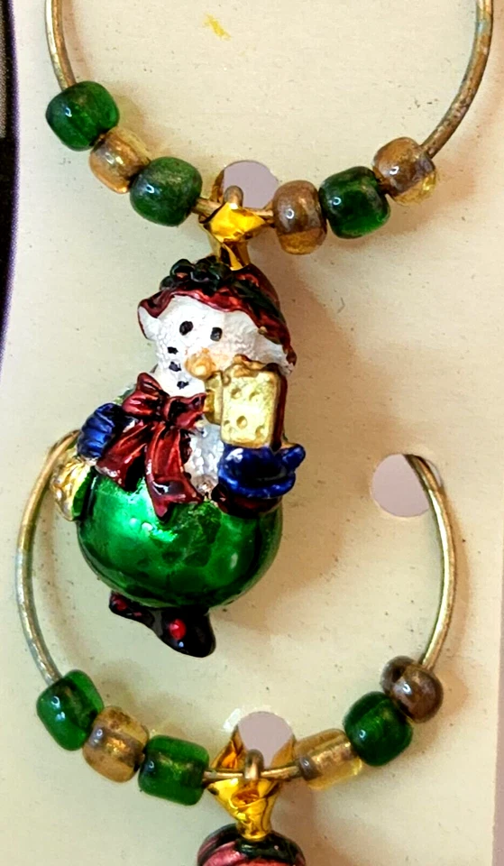 Juego de 6 marcadores/dijes de vino Boston Warehouse, bolas de Navidad, muñeco de nieve, árbol Foto 3 de 4