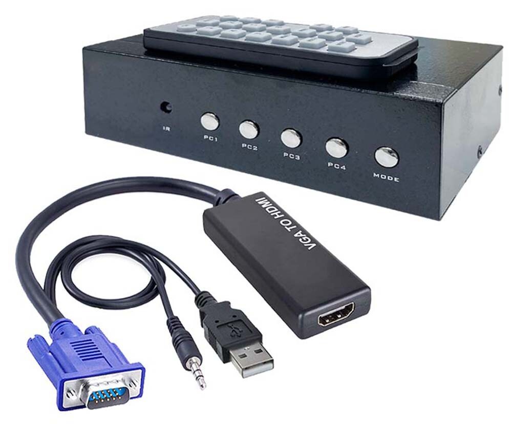 4-Channel VGA Quad Split-Screen Video Switch With VGA 1080p HD