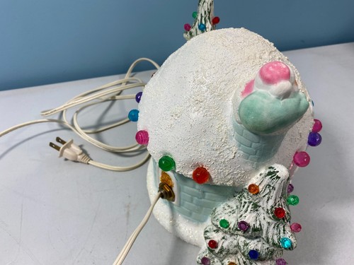 1980s Ceramic Christmas Igloo House with Snowmen Santa Trees Handmade Lights Up! - Picture 13 of 24