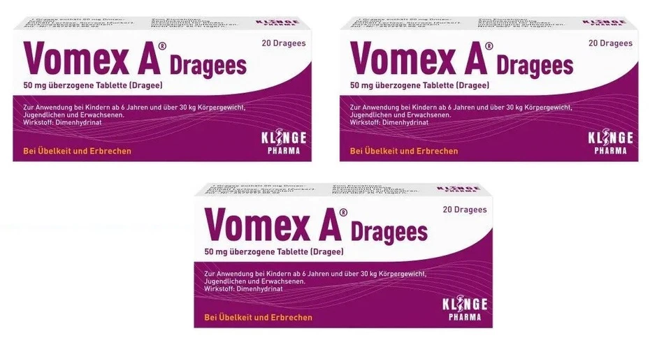 KLINGE PHARMA GMBH 3x VOMEX A Dragees 50 mg überzogene Tabletten 20 St PZN: 4274616