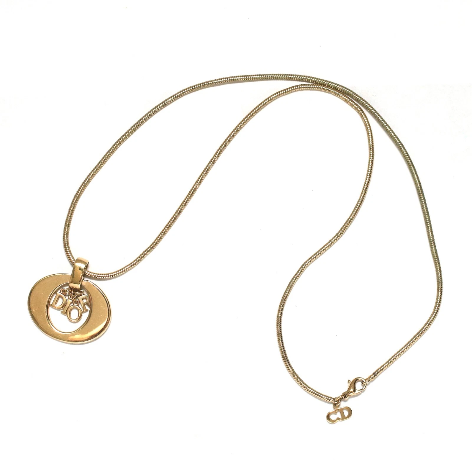Collana ovale Christian Dior vintage tono oro logo DIOR charm