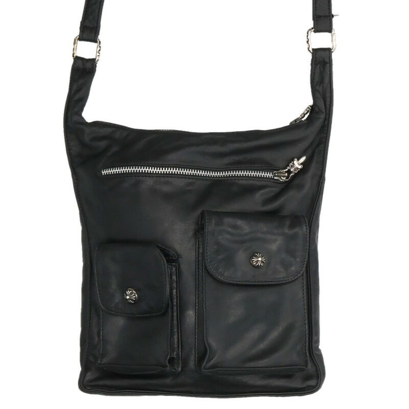 Chrome Hearts F-SLINGER Cross Patch Flap Button Leather Shoulder Bag r51_0211