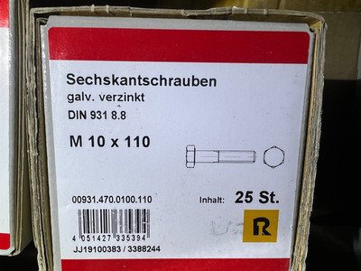 Sechskantschrauben M10x110mm Maschinenschrauben 25St. DIN931 8.8  / H2Breg4
