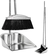 VOOWO 46" Stainless Steel Broom and Dustpan Set for Indoor and Outdoor Use