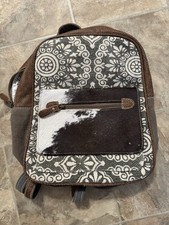 Myra Women's Bohemian Geometric Backpack Brown White Adjustable Straps