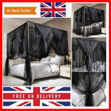 4 Corners Post Canopy Bed Curtain Black- Royal Luxurious Cozy Drapes Netting-...