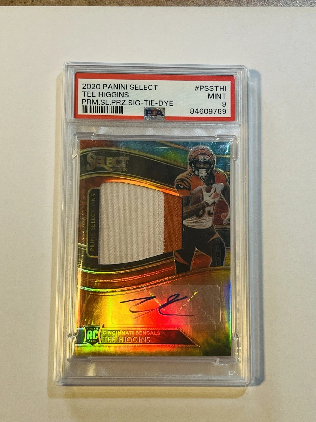 Tee Higgins Panini Select Prime Selections Prizm Signatures #PSSTHI Tie-Dye