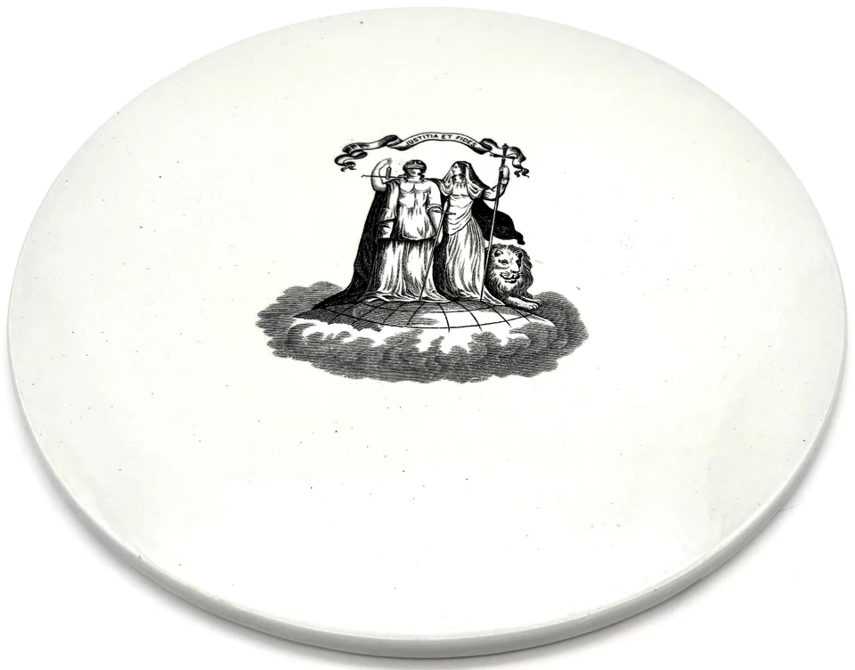 Antique English Ironstone 11” Printed Scale Plate “Justitia Et Fides” C. 1900 - Image 2 of 4
