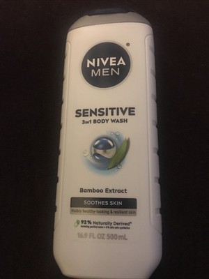 NIVEA MEN Sensitive Skin 3-in-1 Body Wash 16.9oz Bamboo Extract Lightly Scented