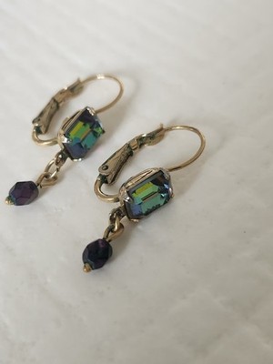 Vintage Kirks Folly Leverback Ohrringe Aurora Borealis Kristalle