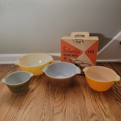 Anchor Hocking Fire King Suburbia Complete Mixing Bowl Set Of 4 In Original Box
