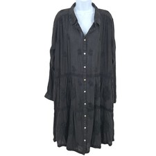Karyn Seo Button Up Dress Women XL Gray Black Embroidered Boho Flowy Romantic