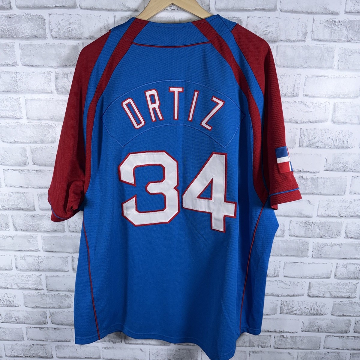 VTG Nike Team DAVID Ortiz #34 Boston Red Sox BLUE RED Jersey Mens