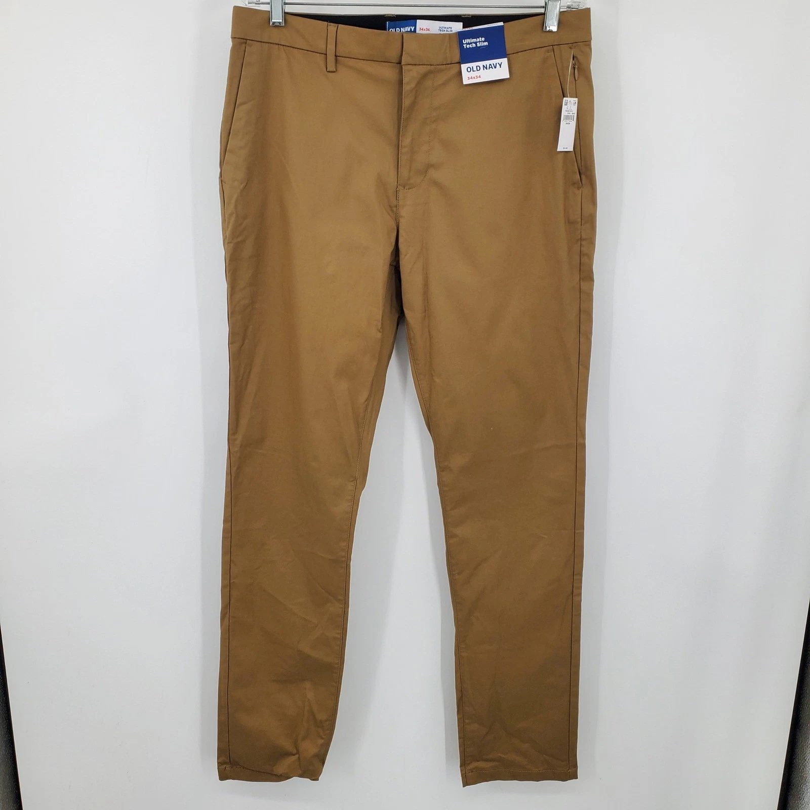 Old Navy Mens Ultimate Tech Slim Quick Dry Pants 34x34 Khaki Chino Office Wear