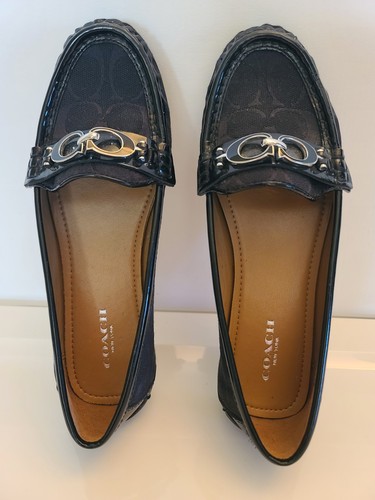 Coach Fortunata 6.5B Loafer Signiture C Black Patent Leather Canvas Flats - Picture 7 of 7