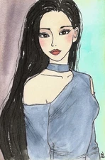 PORTRAIT Woman Girl Ink Watercolor Original 10x15