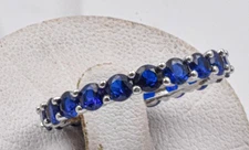 Estate Sterling Silver 3mm Blue Sapphire color stone Eternity Band ring size 6