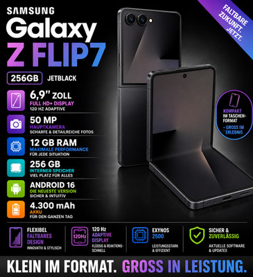 Samsung Galaxy Z Flip7 256GB 6.9 inch Full HD 120Hz 50MP 12GB RAM Jet Black