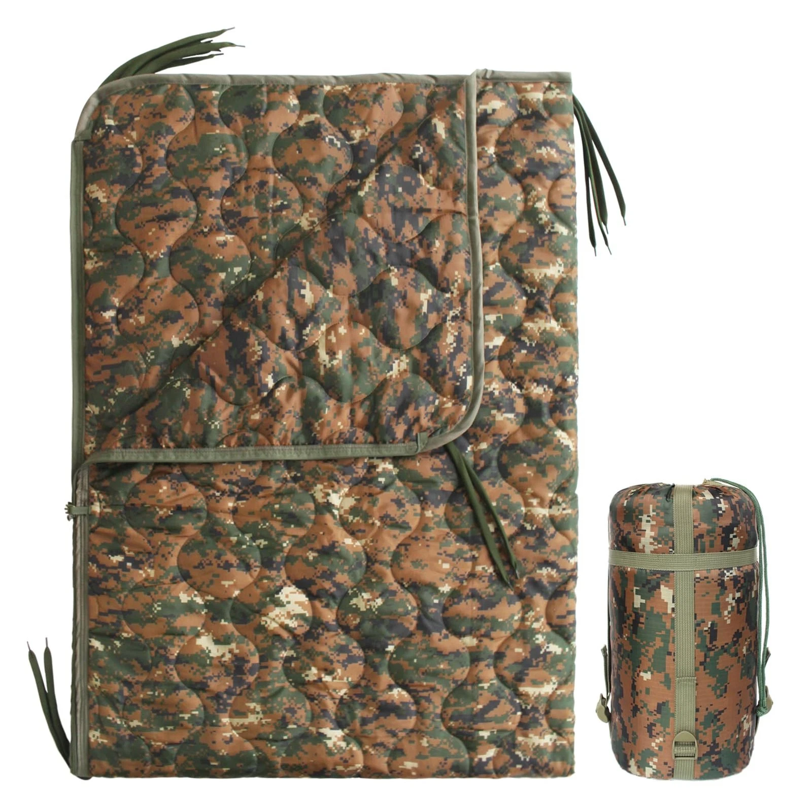 Camo Poncho Liner, Army Blanket, Military Sleeping Bag, with A Compression Ca...