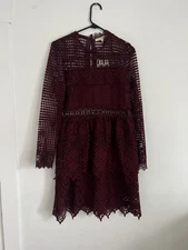 FREE GENERATION Burgundy Lace Crochet Lace Dress Size Large NWT