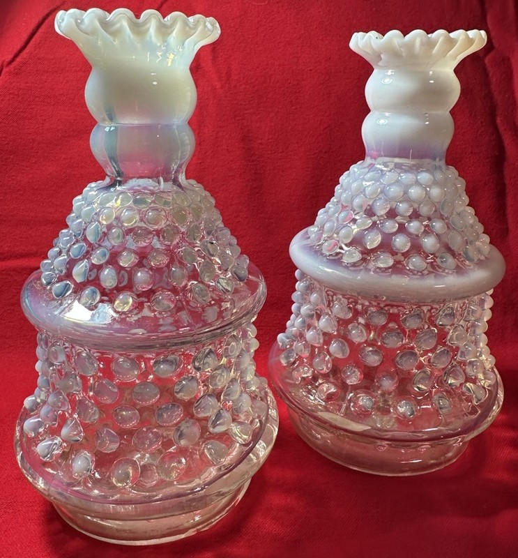Fenton French Opalescent Hobnail Lamp Bases x 2 - Vintage