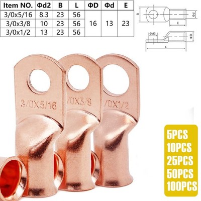 10PCS Copper Ends Ring Terminals Battery 8-4/0 AWG Cable Wire Lugs Connectors