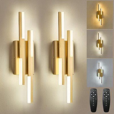 Benkut Modern Led Vanity Lights Set Of 2 Gold Wall Sconce Remote Control