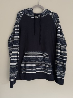 Broken Threads Womens Blue Tribal Print Lightweight Long Sleeve Hoodie LARGE