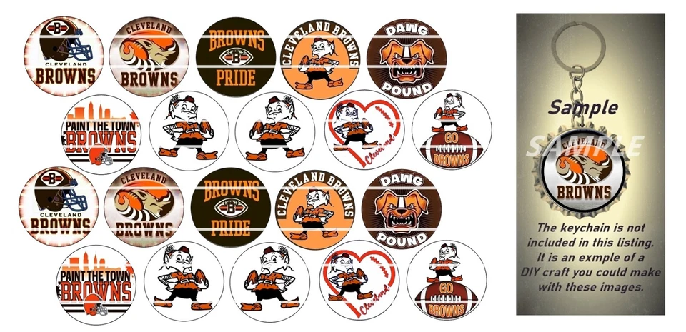HHTDESIGNS Bottle Cap Images (25mm) 1" ~ Precut ~ Cleveland Browns Inspired ~ USA seller