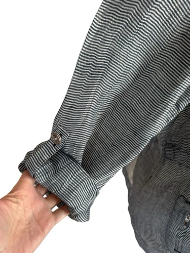 Chico's Sheer Gray Striped Button Up Peplum Lightweight Linen Jacket size Large - Picture 5 of 7
