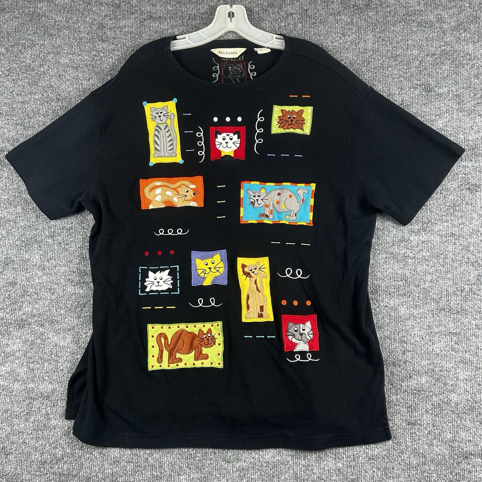 Bechamel Embroidered Cat Patchwork Tee Women XL B… - image 1