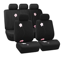 Cloth Car Seat Covers, Universal Fit, Low Back Front Full Set Black Floral