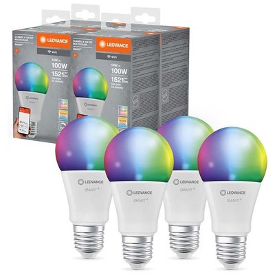 4 x Ledvance LED Smart+ Birne 14W = 100W E27 RGBW 2700K-6500K Dimmbar App WiFi