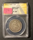 1846 P SEATED LIBERTY HALF DOLLAR ANACS F15 - MEDIUM DATE- NO "O" - 50C