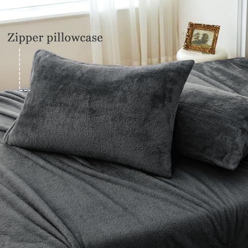 Faux Fur King Size Sheets Set, Luxury Soft Fleece Bed Sheets, Fluffy Plush - Picture 6 of 7