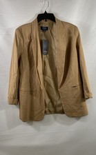 Jones New York Women's Praline Brown Linen Blend Open Front Blazer Coat NWT Sz M