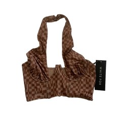 White Fox Bad Habits Bustier Women S Brown NEW Checkered Halter Corset Top