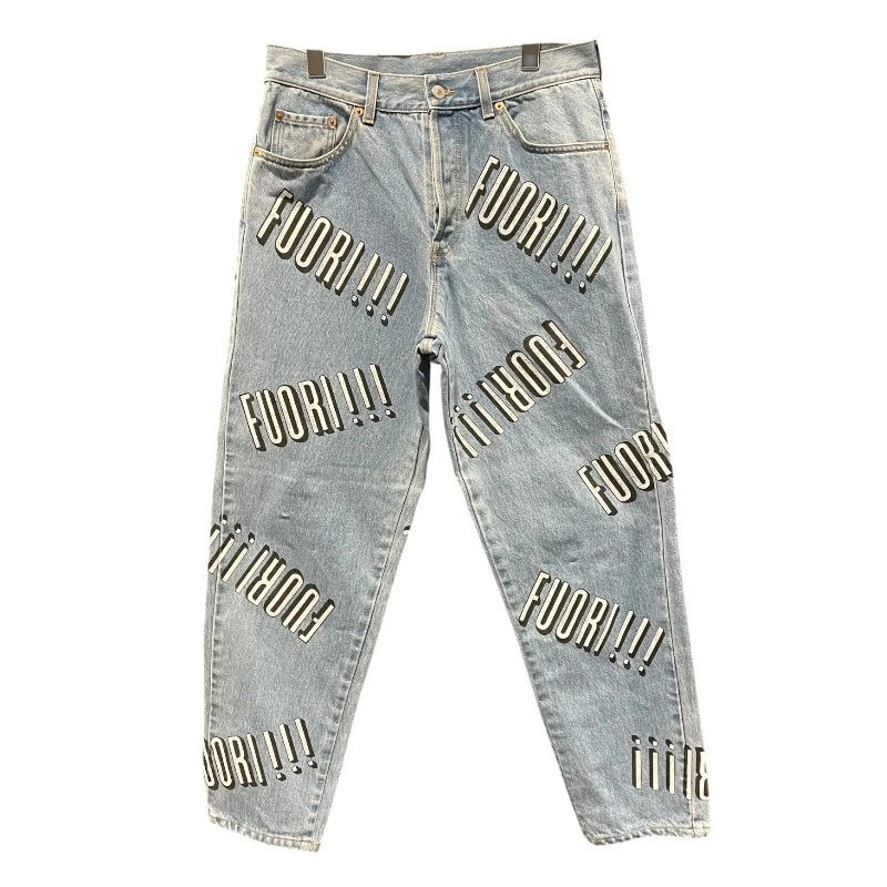 GUCCI FUORI Pantalone denim stampa all over 742915 blu cotone denim uomo s