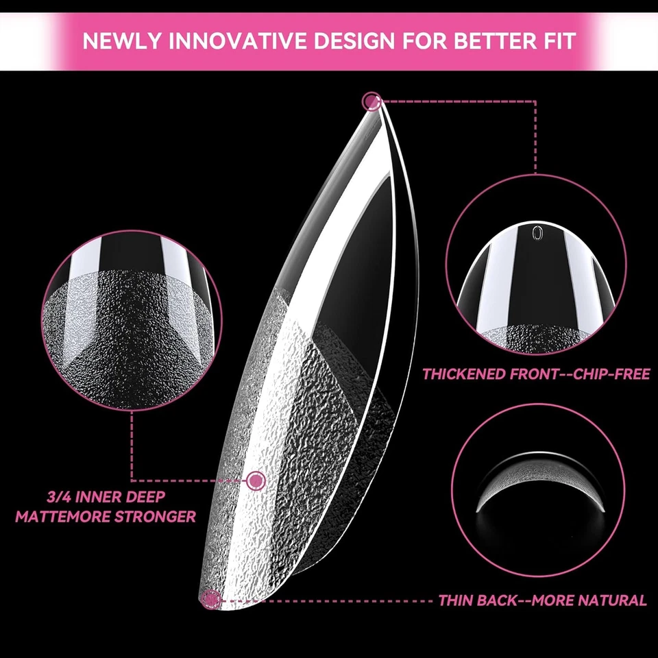 Puntas de uñas de almendra extra cortas UNA GELLA 504 PIEZAS cubierta completa gel suave transparente falso Foto 4 de 4