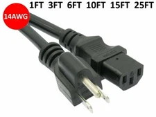 1FT 3 6 10 15 25 Ft 14awg Premium 5-15P to C13 15A PC Power Cord Computer Cable