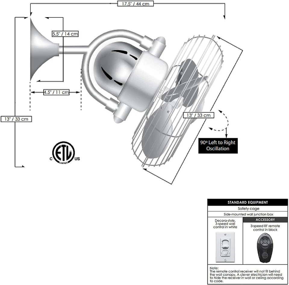 Matthews Fan Company KC-BN Atlas Kaye 13 дюймов матовый никель настенный вентилятор потолочный вентилятор - Изображение 3 из 4