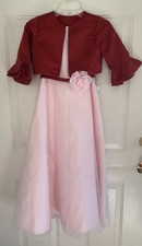 NEW Girls Sz 6 Pink Dress Burgundy Jacket Removable Rose Tie Back
