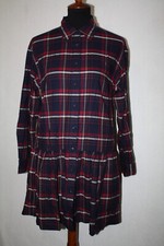 Uniqlo Sz XS Tartan Plaid Flannel Button Up Pocket Dress Pleated Skirt Section