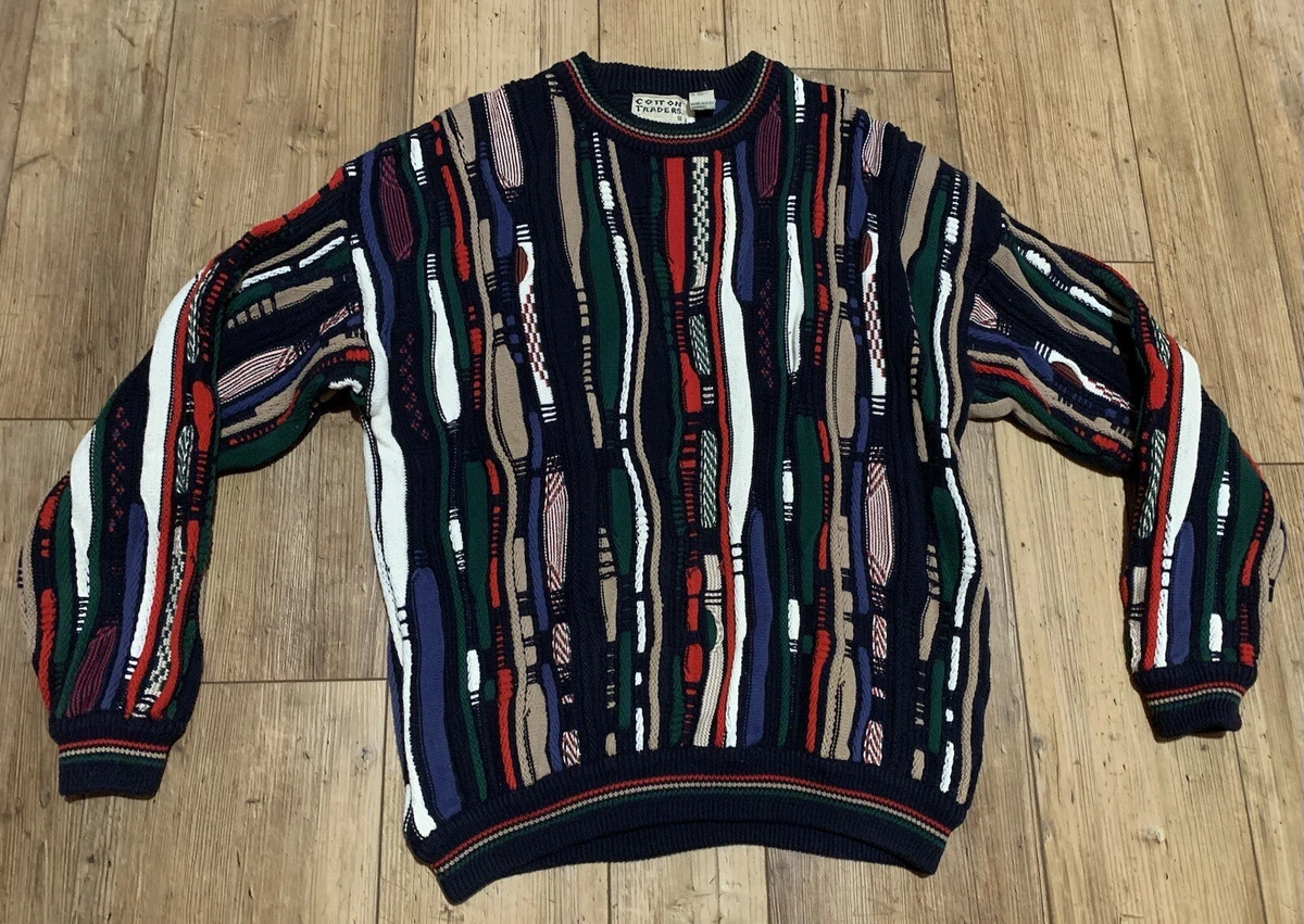 Cotton Traders Vintage Sweater Men size Large L Texture Woven Knit Coogi Style