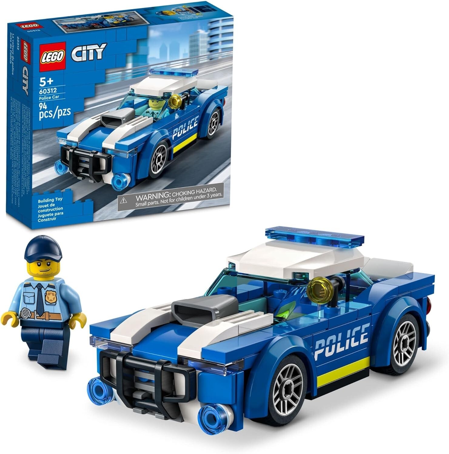 LEGO City Police Car Toy with Officer Minifigure for Kids Ages 5+ 60312