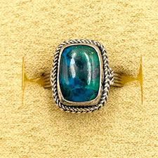Azurite Malachite Cabochon 925 Sterling Silver Ring Bali Size 9 Boho Western